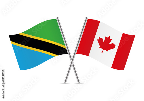 Tanzania and Canadian flags. Vector illustration.