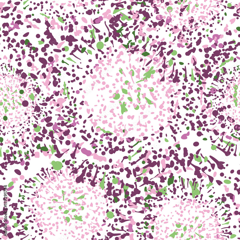 Obraz premium Chaotic blot sealess pattern. Ornamental floral dot texture with colorful flower petal spot.