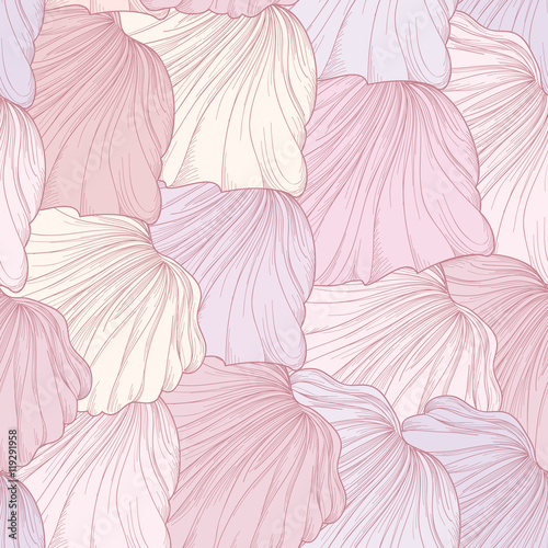 Floral seamless pattern of engraved flower petals. Flourish tiled gentle background © Terriana
