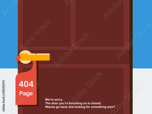 Page 404 error design template with hotel door