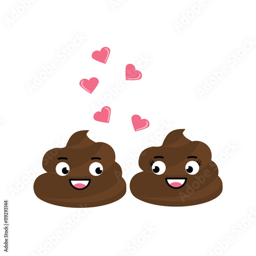 Two cute vector poop fall in love, have a romantic flirt