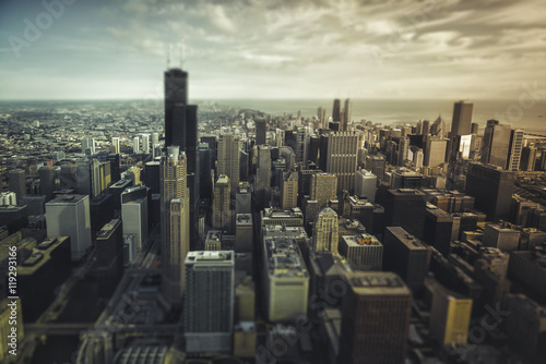 Chicago Downtown- aerial view with Tilt shift effect