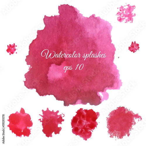 Vector watercolor splashes set. Abstract wine purple blots