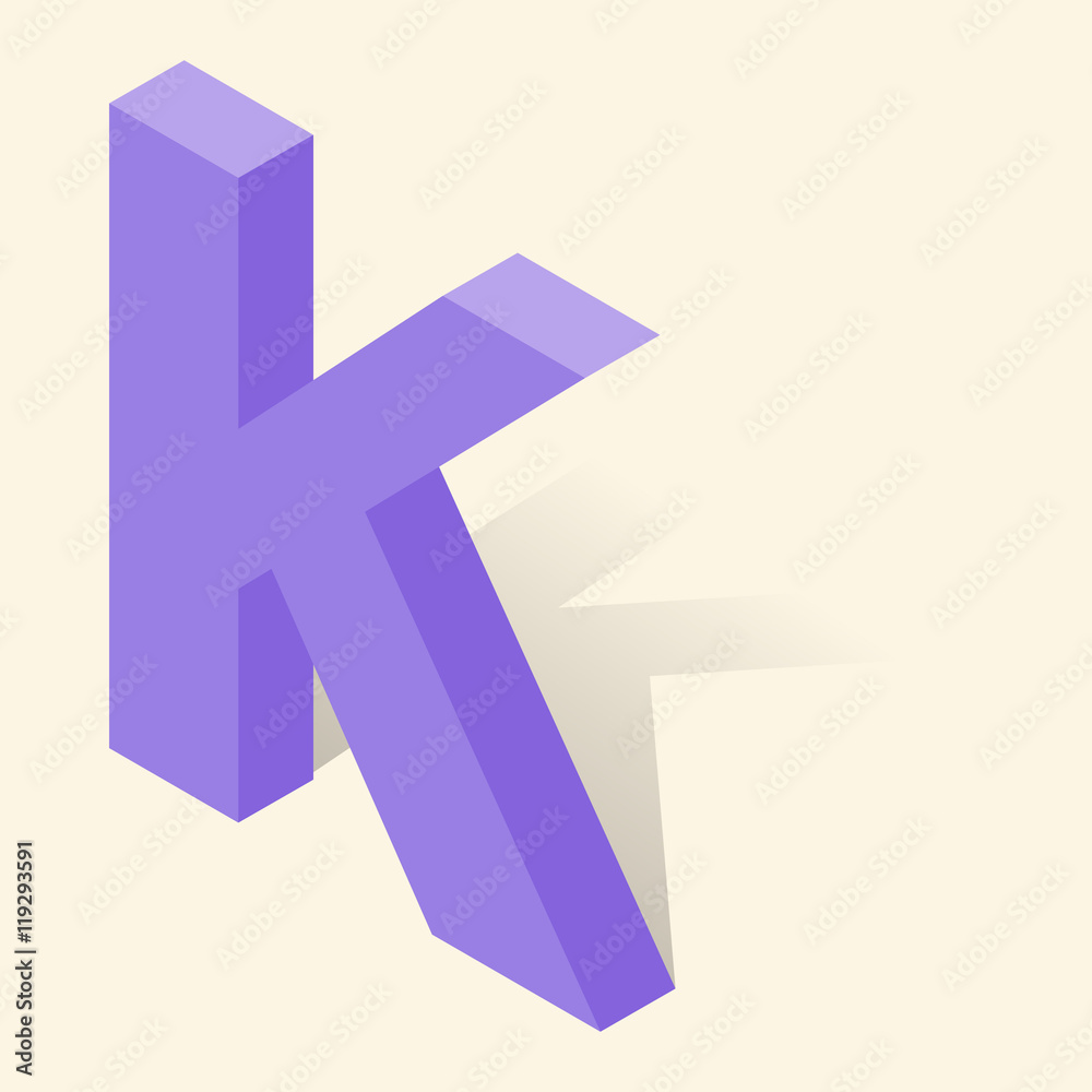 K letter in isometric 3d style with shadow. Violet K letter vector illustration K letter in isometric 3d style with shadow. Violet K letter vector illustration