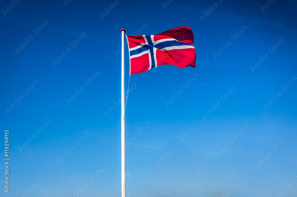 Norwegian flag waving in the wind, Norway