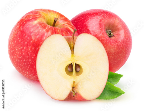Isolated red apples over white background with clipping path