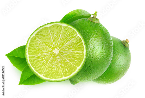 Isolated cut limes over white background with clipping path