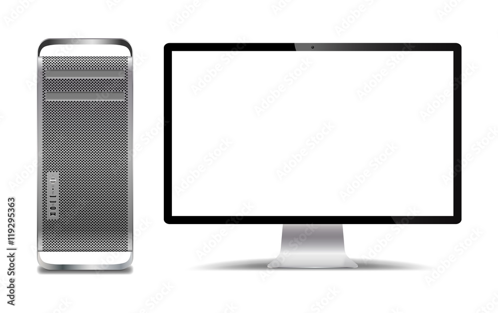 Realistic Silver Computer Tower And Screen Realistic Silver Computer Tower And Screen