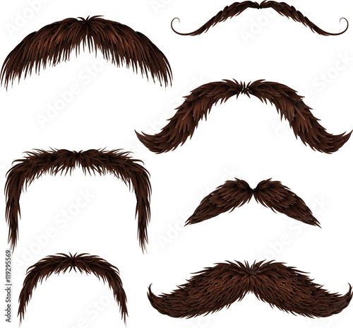 Brown different style isolated mustaches set
