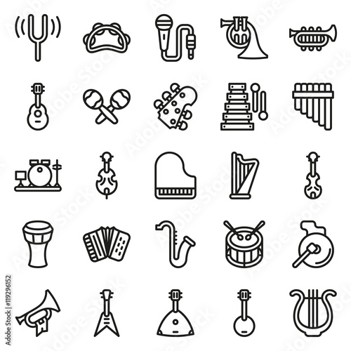 Musical instruments icon set on white background