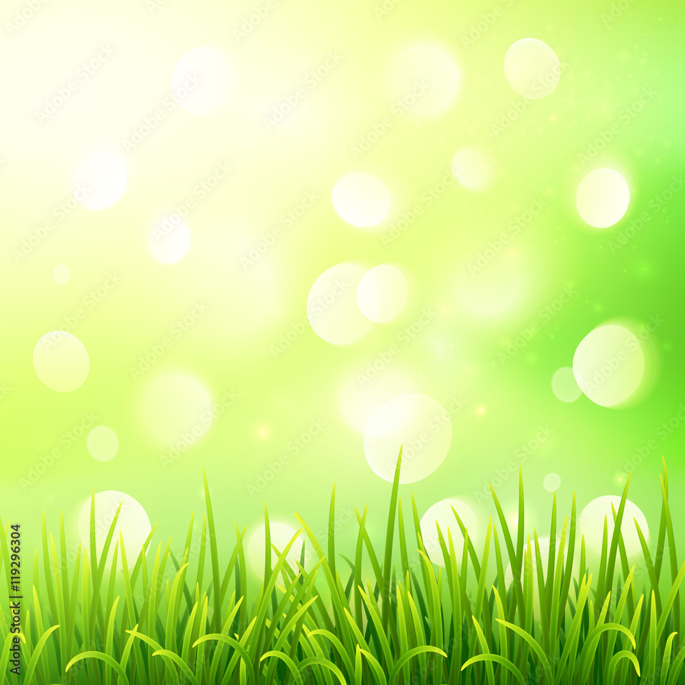 Green grass on bokeh light effect background