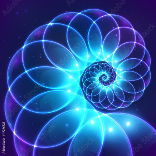 Blue abstract vector fractal cosmic spiral