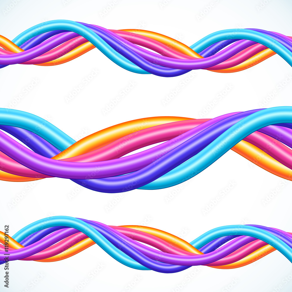 Fototapeta premium Colorful plastic twisted cables vector background