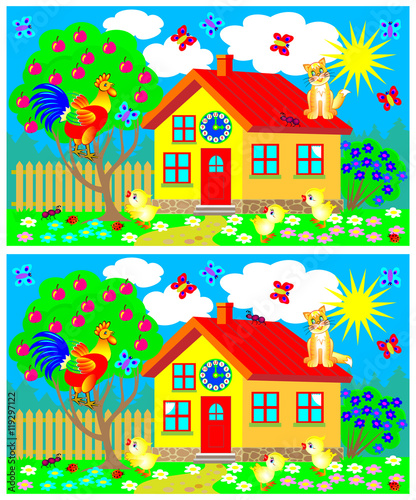 Exercises for young children - need to find 7 differences. Developing skills for counting. 