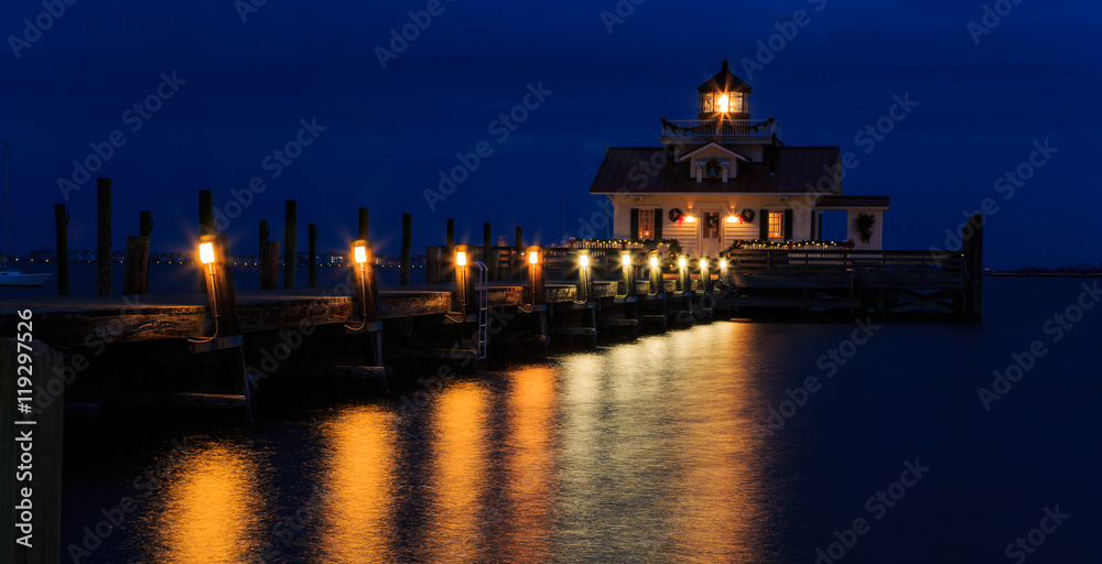 Manteo Marshes Light Lighthouse at night blue hour