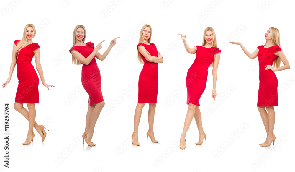 Obraz premium Woman in red dress isolated on white