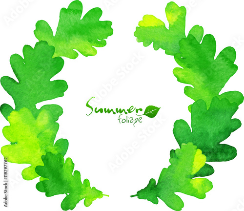 Green watercolor oak leaves vector wreath