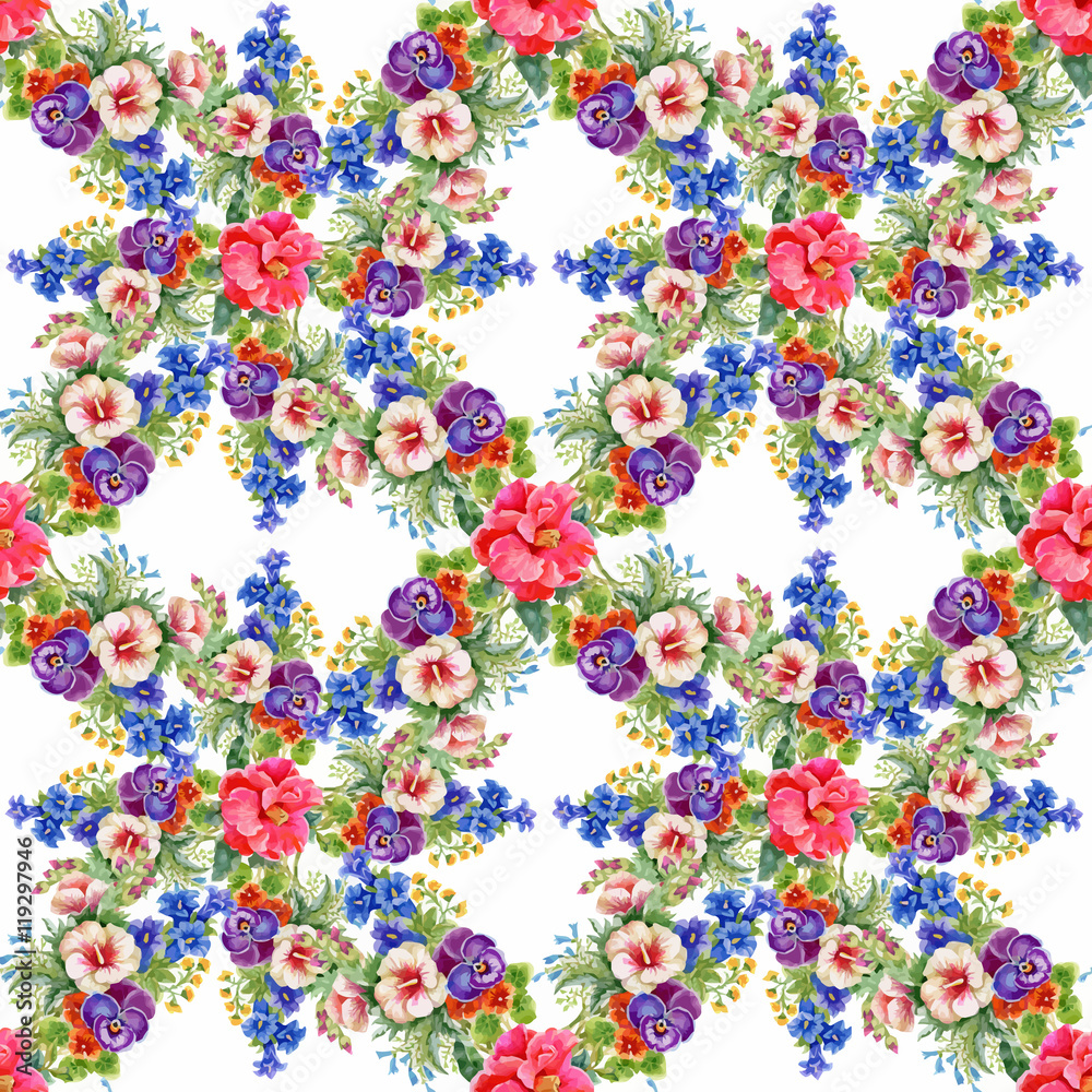 Beautiful Watercolor Summer Garden Blooming Flowers Seamless Pattern. Beautiful Watercolor Summer Garden Blooming Flowers Seamless Pattern.