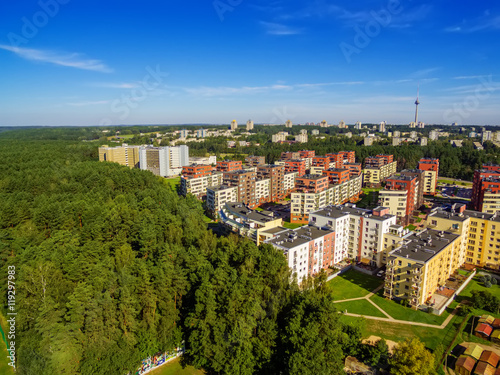 Aerial top view of Lazdynai district in Vilnius, Lithuania