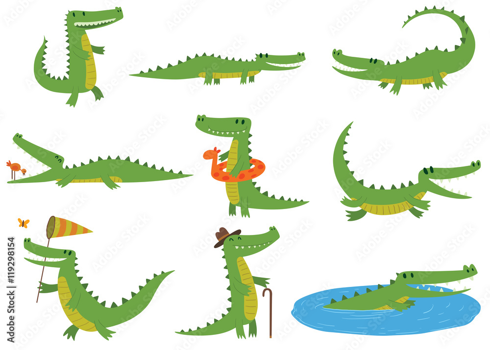 Obraz premium Zestaw wektor znaków krokodyla.