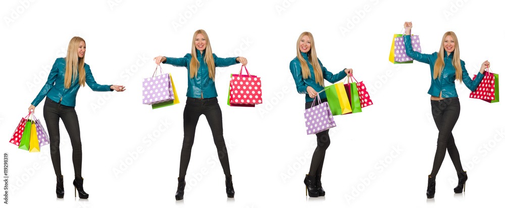 Fototapeta premium Woman with shopping bags isolated on white