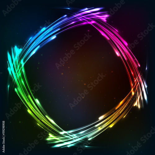 Rainbow colors shining neon lights frame