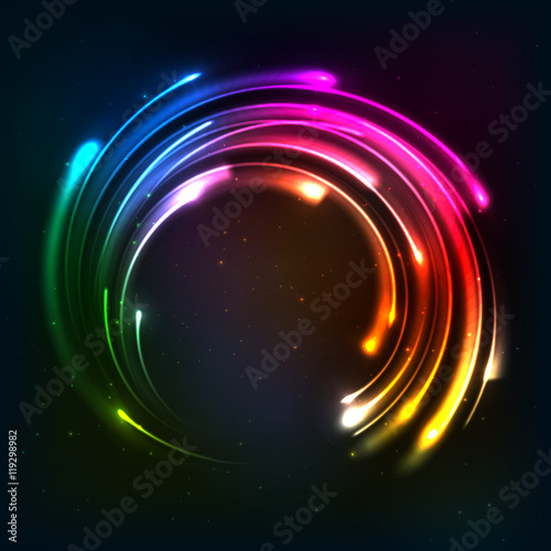 Shining rainbow neon lights circle frame