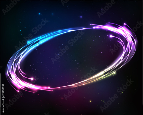 Shining neon lights cosmic abstract frame