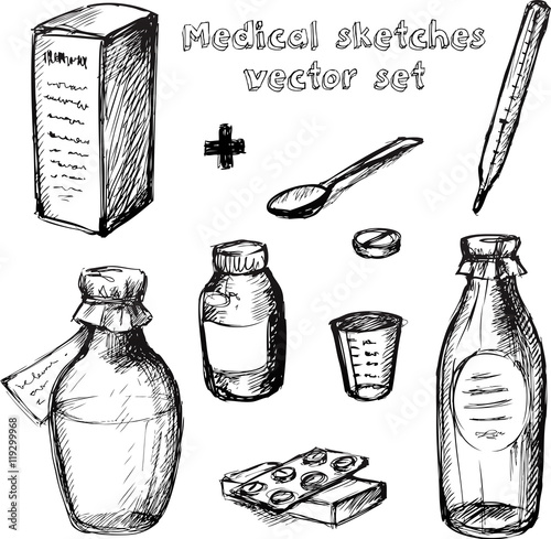 Medical sketches vector set