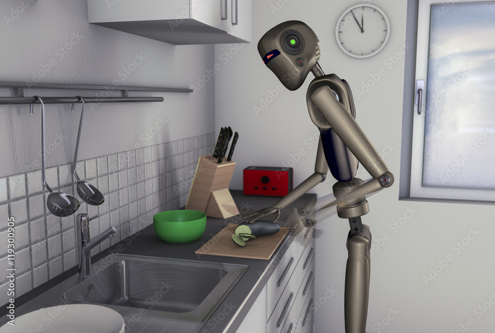 Kitchen help, a robot makes the food in the near future Stock Illustration  | Adobe Stock