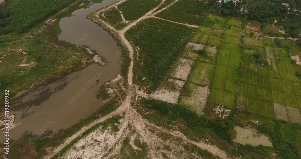 Aerial view shot rice field in countryside of thailand Aerial view shot rice field in countryside of thailand