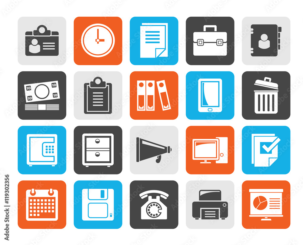 Silhouette Business and office supplies icons - vector icon set Silhouette Business and office supplies icons - vector icon set