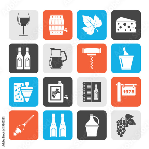Silhouette Wine industry objects icons -vector icon set