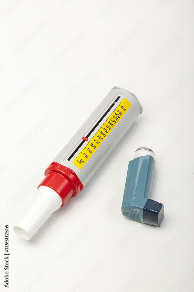 Asthma spray reliever inhaler and a peek flow meter Asthma spray reliever inhaler and a peek flow meter