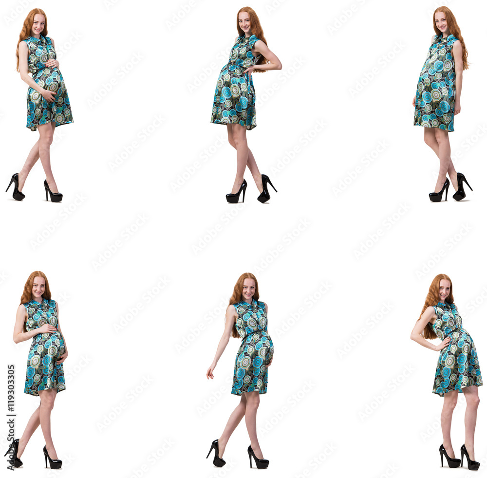 Pregnant woman in composite image isolated on white