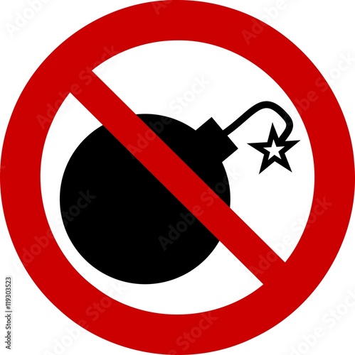 Bomb ban sign against white background