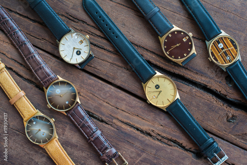 Vintage Wrist watches on a wooden table