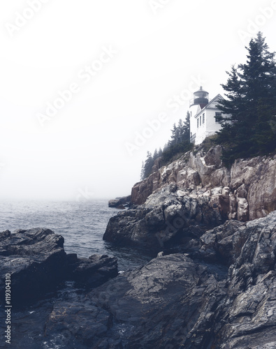 Bass Harbor Head Light on a foggy day, Acadia National Park, Maine