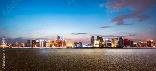 cityscape and skyline of hangzhou from empty road photo