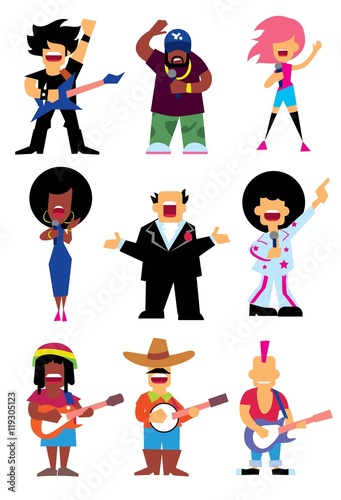 Singers silhouette of different musical genres set isolated pn white background vector illustration