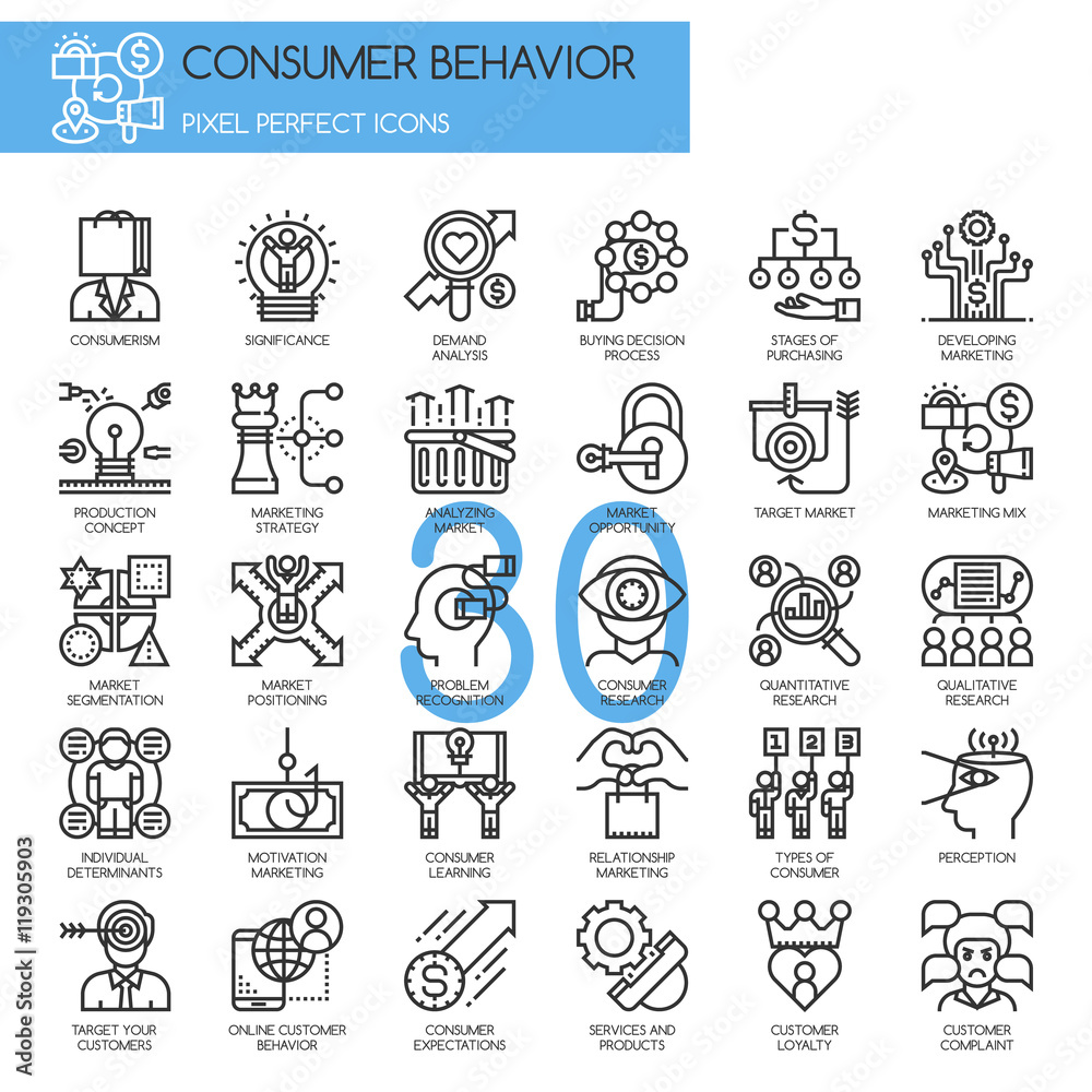 Consumer behavior , Thin Line and Pixel Perfect Icons