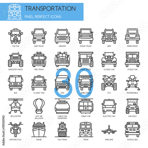 Transportation , Thin Line and Pixel Perfect Icons