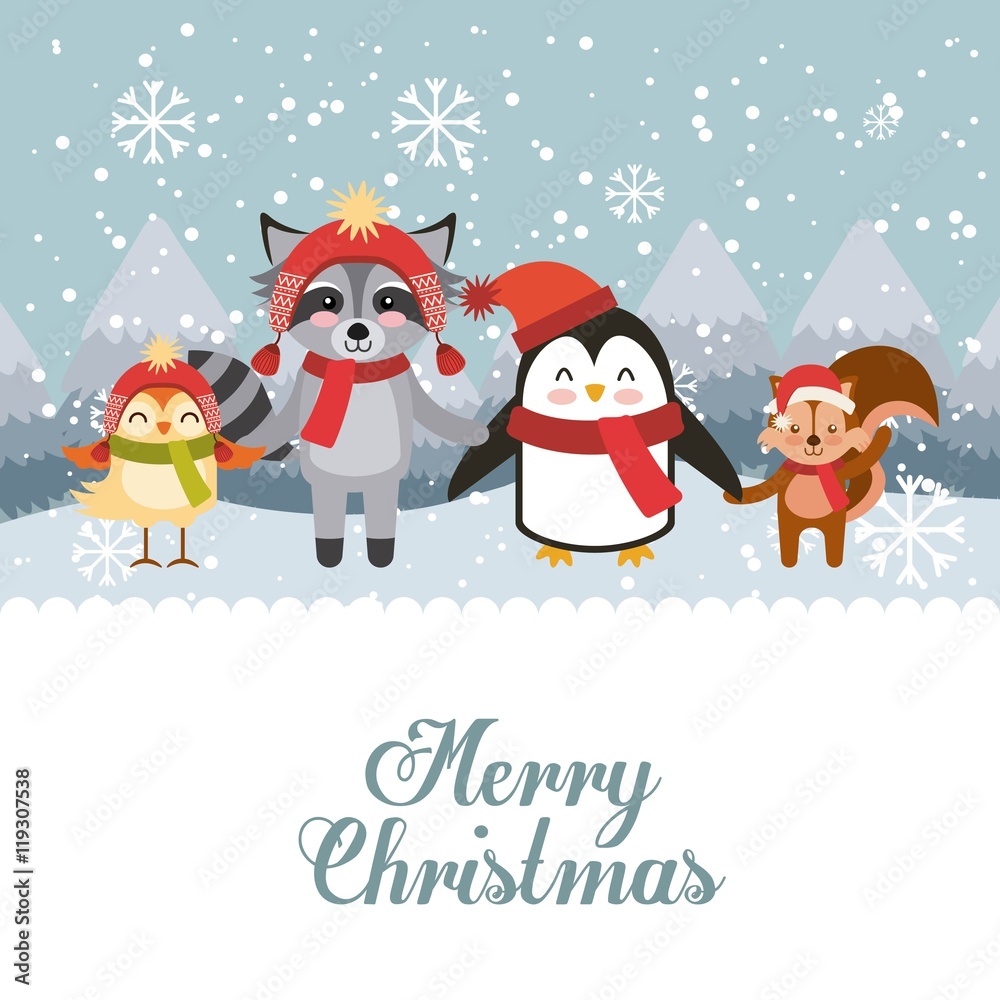 cute animal merry christmas isolated icon