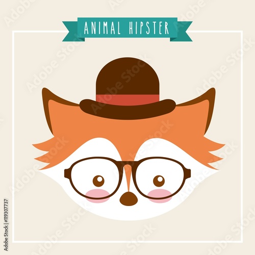 cute animal with hat and glasses hipster style