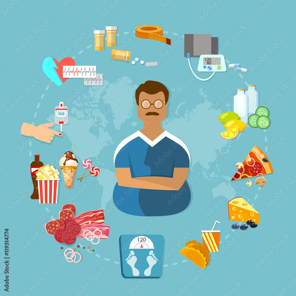 Overweight and obesity infographic fat man Stock Vector | Adobe Stock