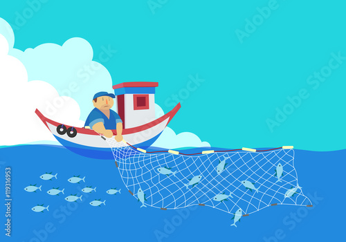cartoon fisherman, vector
