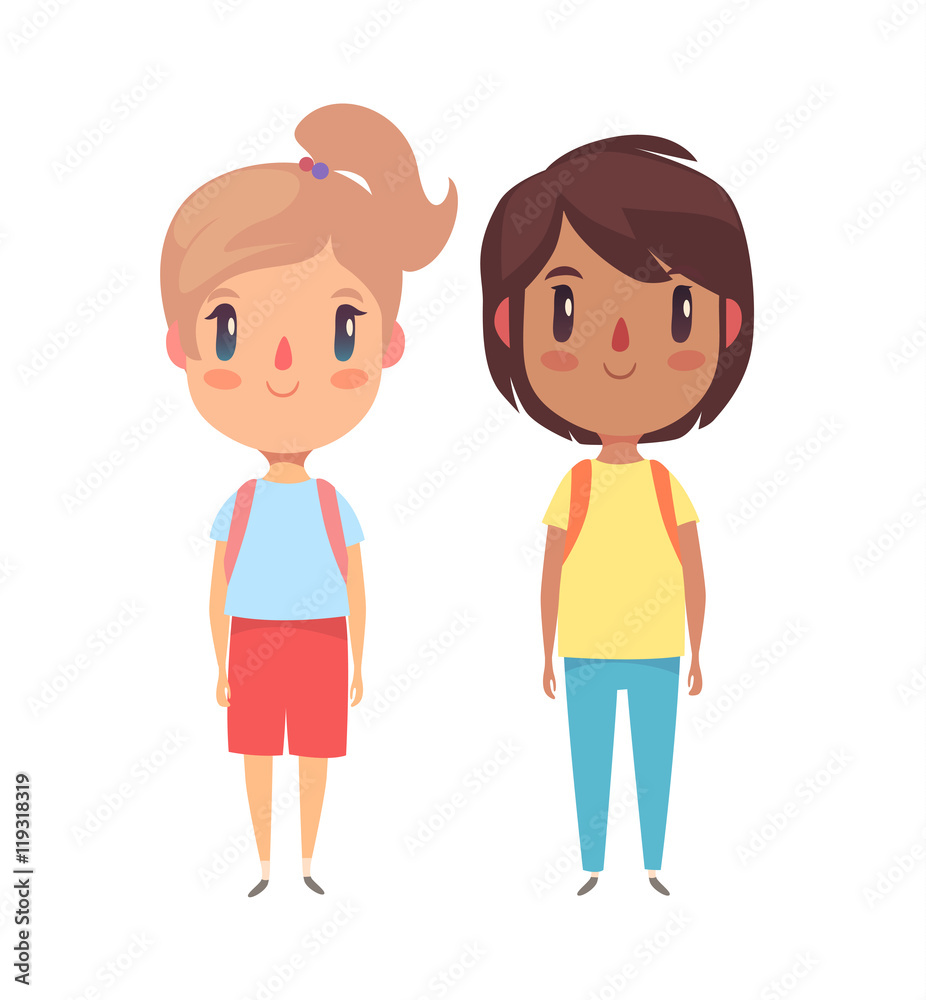 Elementary school pupils. Boy and girl. Vector character. Elementary school pupils. Boy and girl. Vector character.