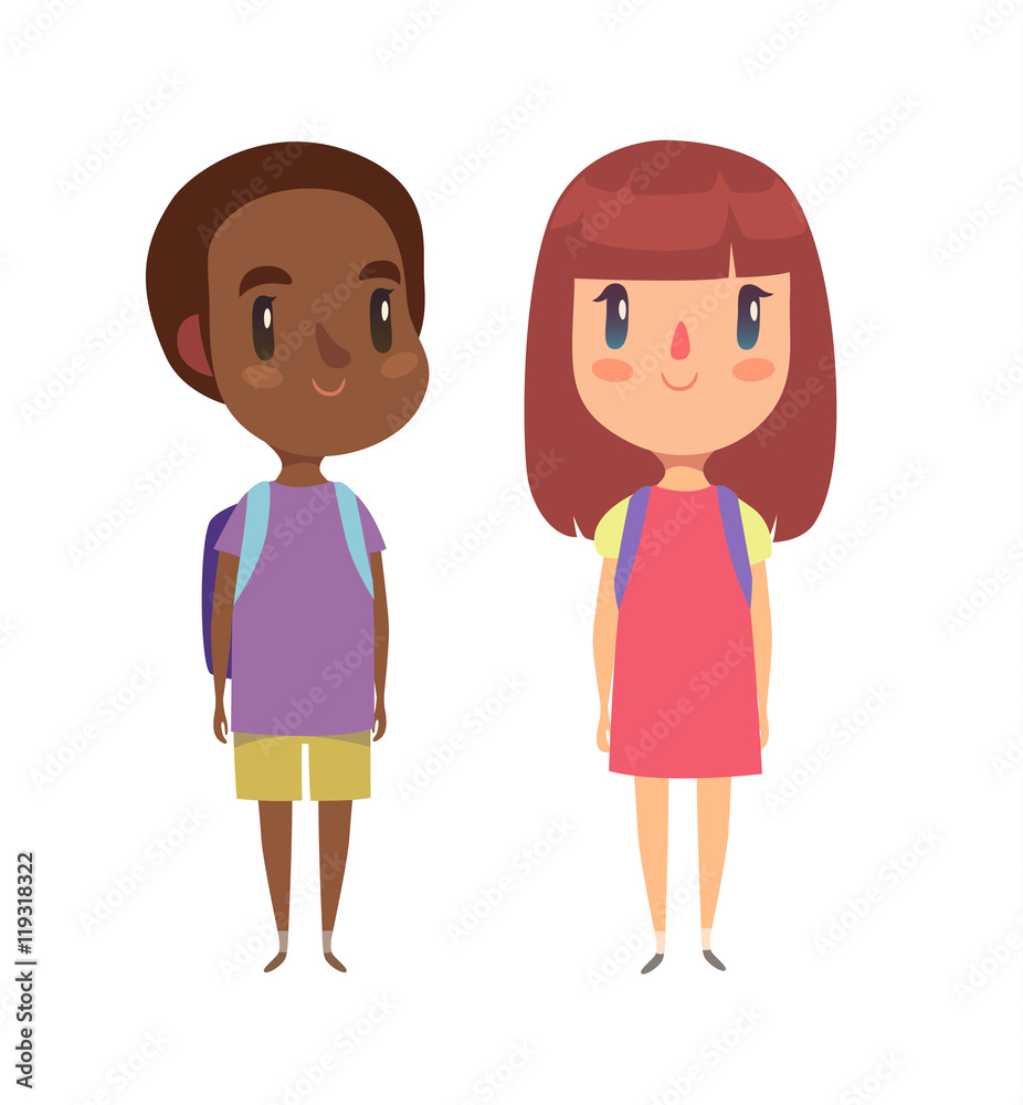 Elementary school pupils. Boy and girl. Vector character. Elementary school pupils. Boy and girl. Vector character.