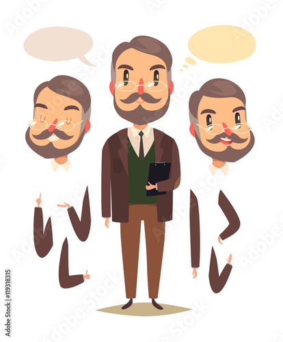 Teacher. Heads and hands elements. Vector character.