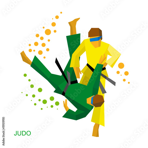 Blindfold judo fighters. Fighting for visually impaired people.